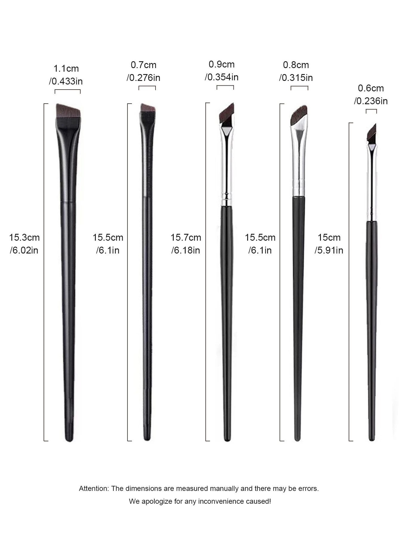 1 Set Of 5 Makeup Brushes Blade Eyeliner Brush Lower Eyelid To Flat Head Oblique Angle Eyebrow Brush Horizontal Silkworm Brush
