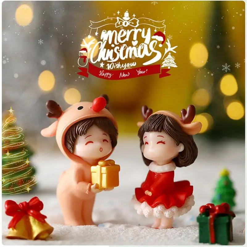 1 Pair Sweety Figurine Mini Lovers Figures Miniature Christmas Couple Ornament Wedding Gift Car Interior Cake Room Decoration