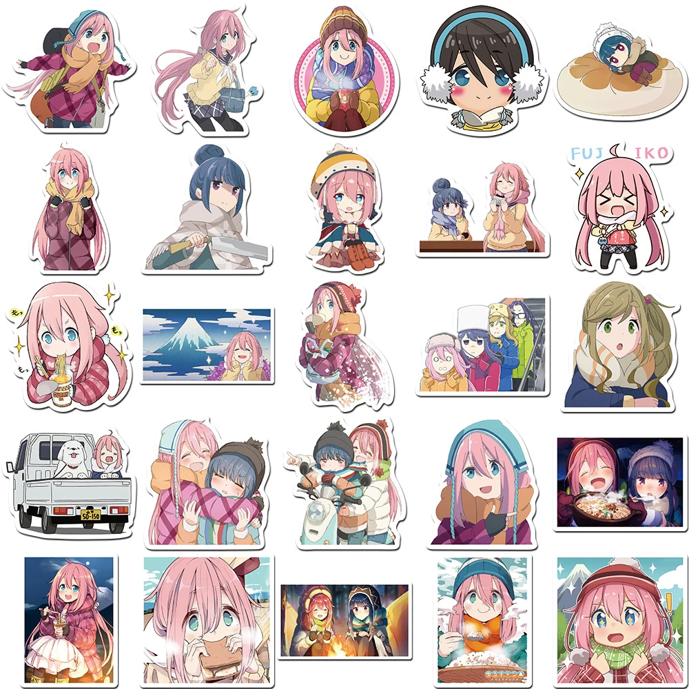 Anime Laid-Back Camp Adesivos para Crianças, Adesivo Bonito dos Desenhos Animados, Shima Rin, Decalques Inuyama Aoi, Notebook, Guitarra, Telefone, Girl Toy, 10 pcs, 30 pcs, 50pcs