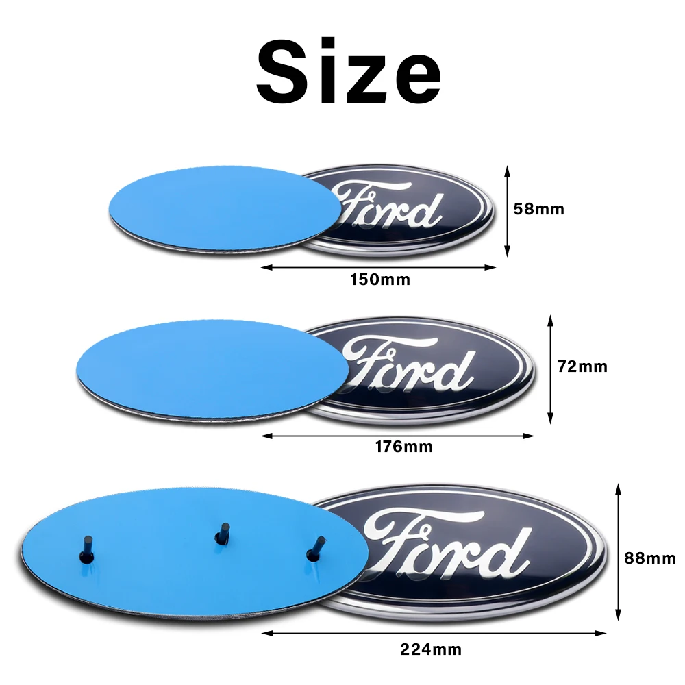 Emblemat na przednią maskę, znaczek na tylną klapę, naklejka na przednią kratkę grilla do samochodów Ford Mustang Focus Transit Ecosport Edge Fiesta Mk7 Escape Mondeo