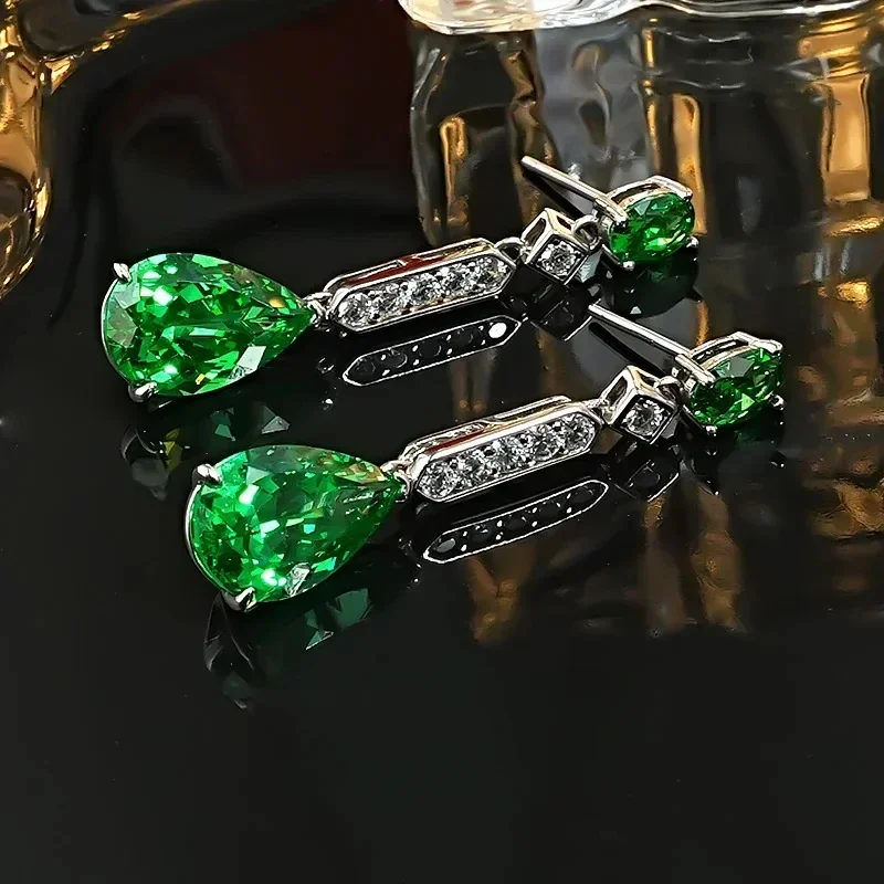 Shaffley-Boucles d'Oreilles Goutte d'Eau Verte, Argent 925 Plaqué Or, Bijoux de Luxe Légers, Niche, Grand-Mère