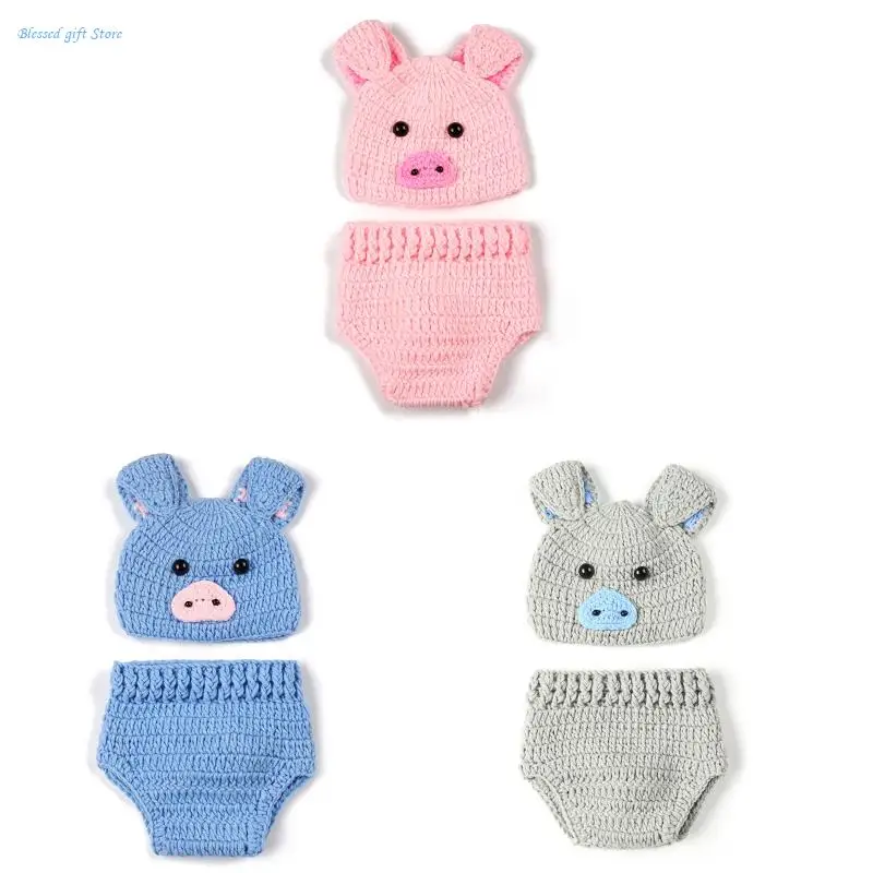 Newborn Baby Photography Props Pig Costume Newborn Crochet Baby Photo Outfits