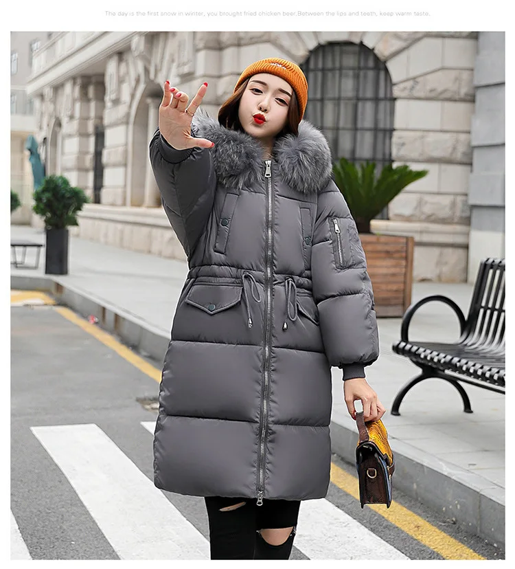 Korean Fashion Winter Solid Color Long-sleeved Down Cotton Jacket Women Bread Fur Collar 2026 New Korean Version Thickened Coat