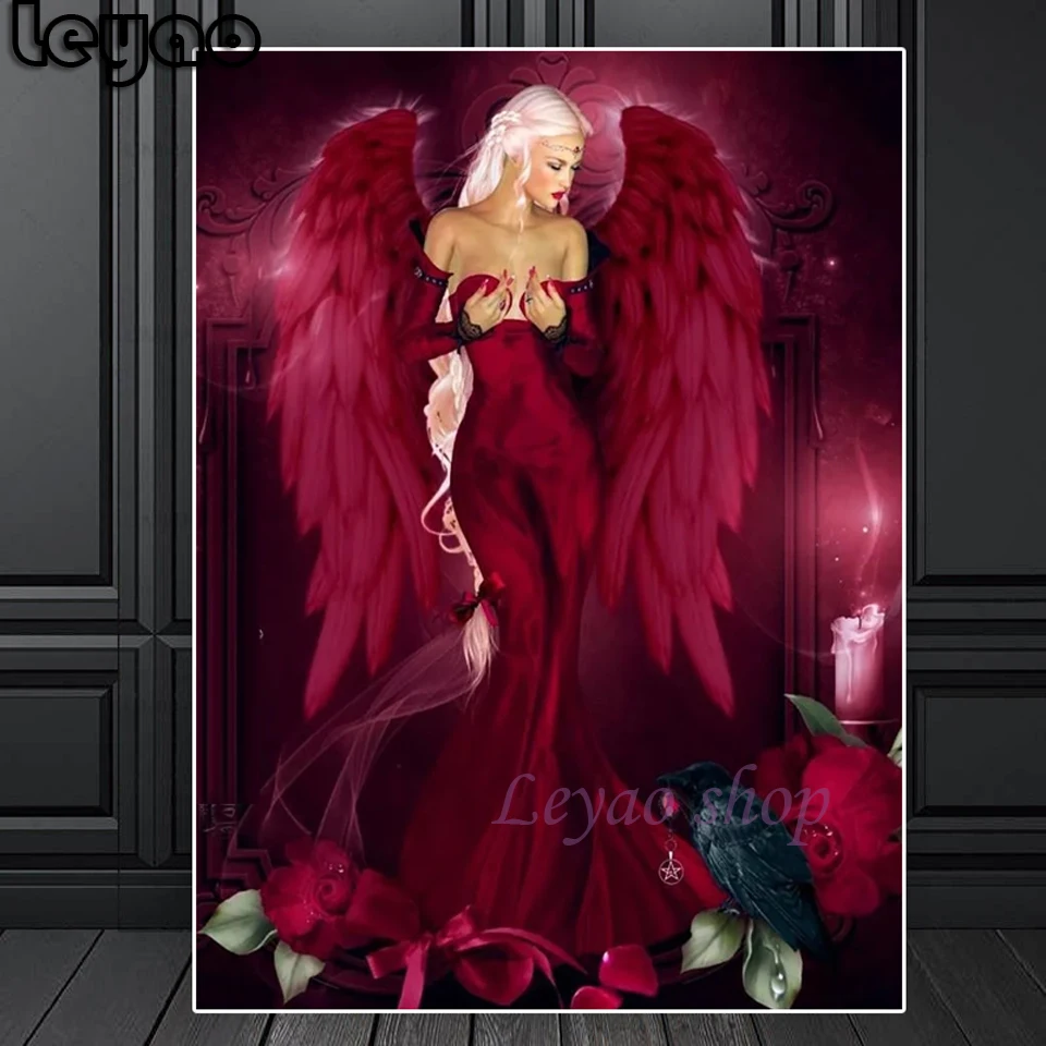 

5D DIY Diamond Painting Gothic Red wings angel Full Square Round Drill Diamond Embroidery Fantasy Women Handicraft Home Decor