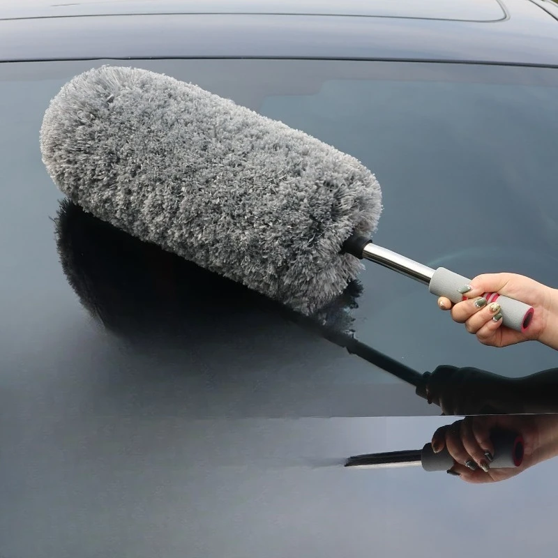 Plumero para Eliminar el Polvo del Automóvil, Cepillo Retráctil para Automóvil, Mopa de Cerdas Suaves, Herramienta de Limpieza para Automóvil y Hogar