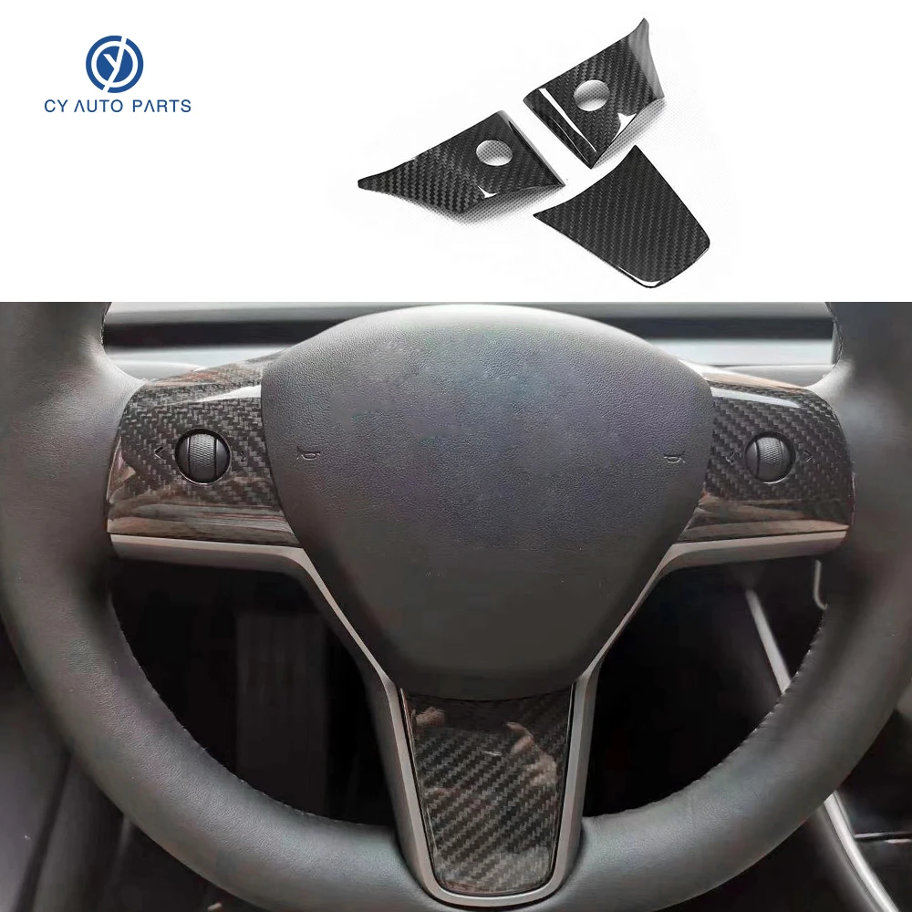 

3pcs For Tesla Model 3 2017-2022 Car Steering Wheel Decoration Patches Cover Carbon Fiber Stickers Auto Accessories