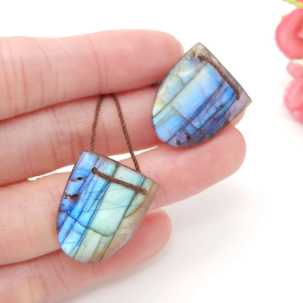 

Natural Labradorite Double Holes Earrings for Women, Natural Gemstone Earrings Beads for Jewelry Making