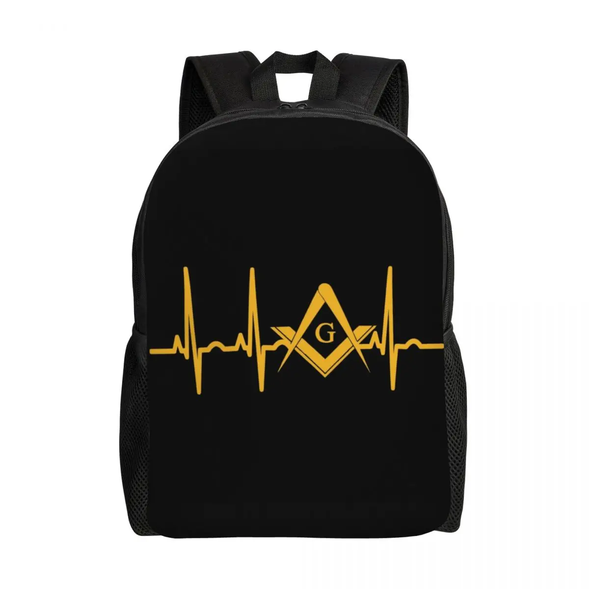 

Custom Heartbeat Freemason Backpack for Men Women Waterproof College School Masonic Mason Bag Printing Bookbags