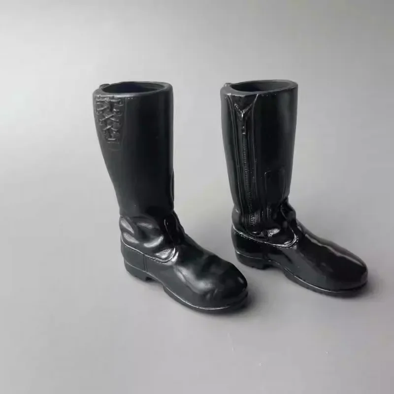 1/6 Action Figure Black Long Boots with Zipper Decoration Soft Rubber Material Hollow Shoes for 12inch Soldiers Body Accessory