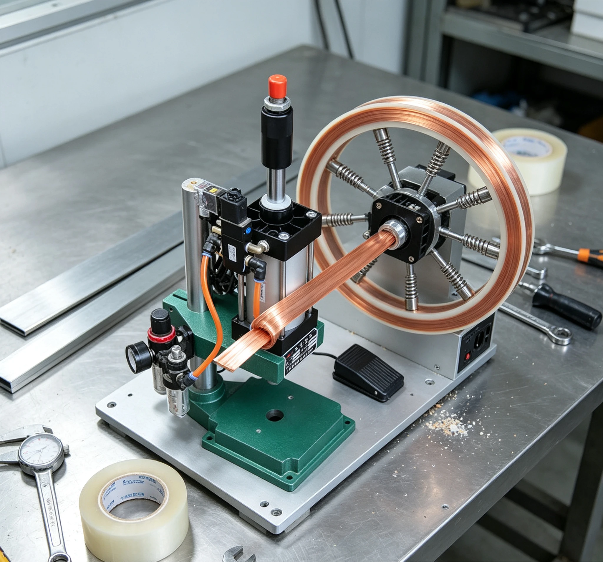 Precision Mini Pneumatic Press 100mm Bore Air Powered Bench Top Punching Machine for Metal Stamping Forming Small Workshop