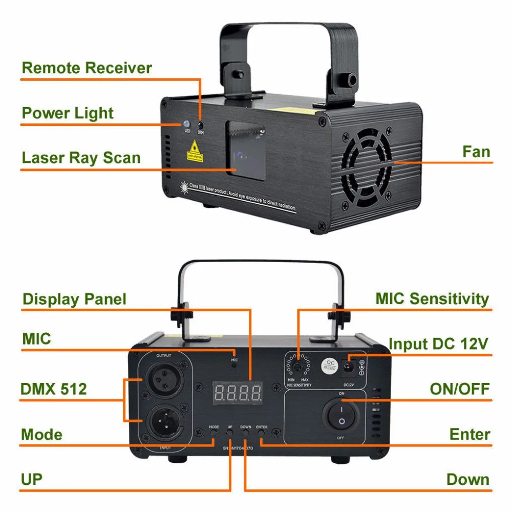 Portable 50mW Green Beam Laser DPSS Lights Scanner DMX Wireless Remote PRO Lamp DJ Disco Party Stage Projector Show Lighting G50