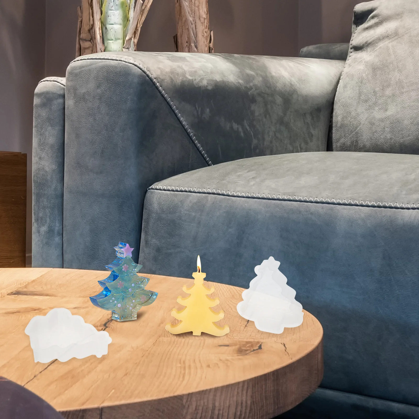

3Pcs Silicone Christmas Tree Molds High Temperature Resistant for DIY Holder Making Christmas Decor