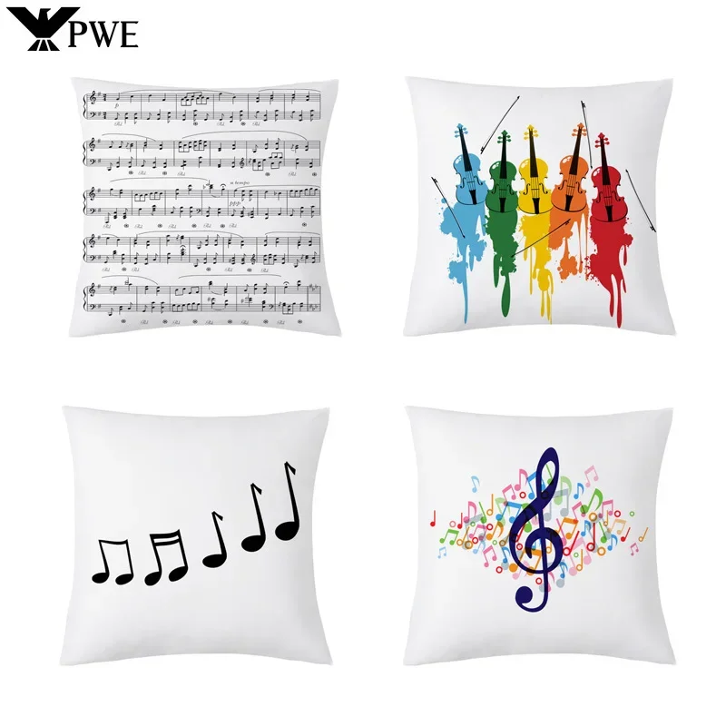 Retro Musical Note Pillow Case Piano Violin Guitar Throw Pillow Case Cover Musical Instruments Decorative Pillowcases 45*45CM