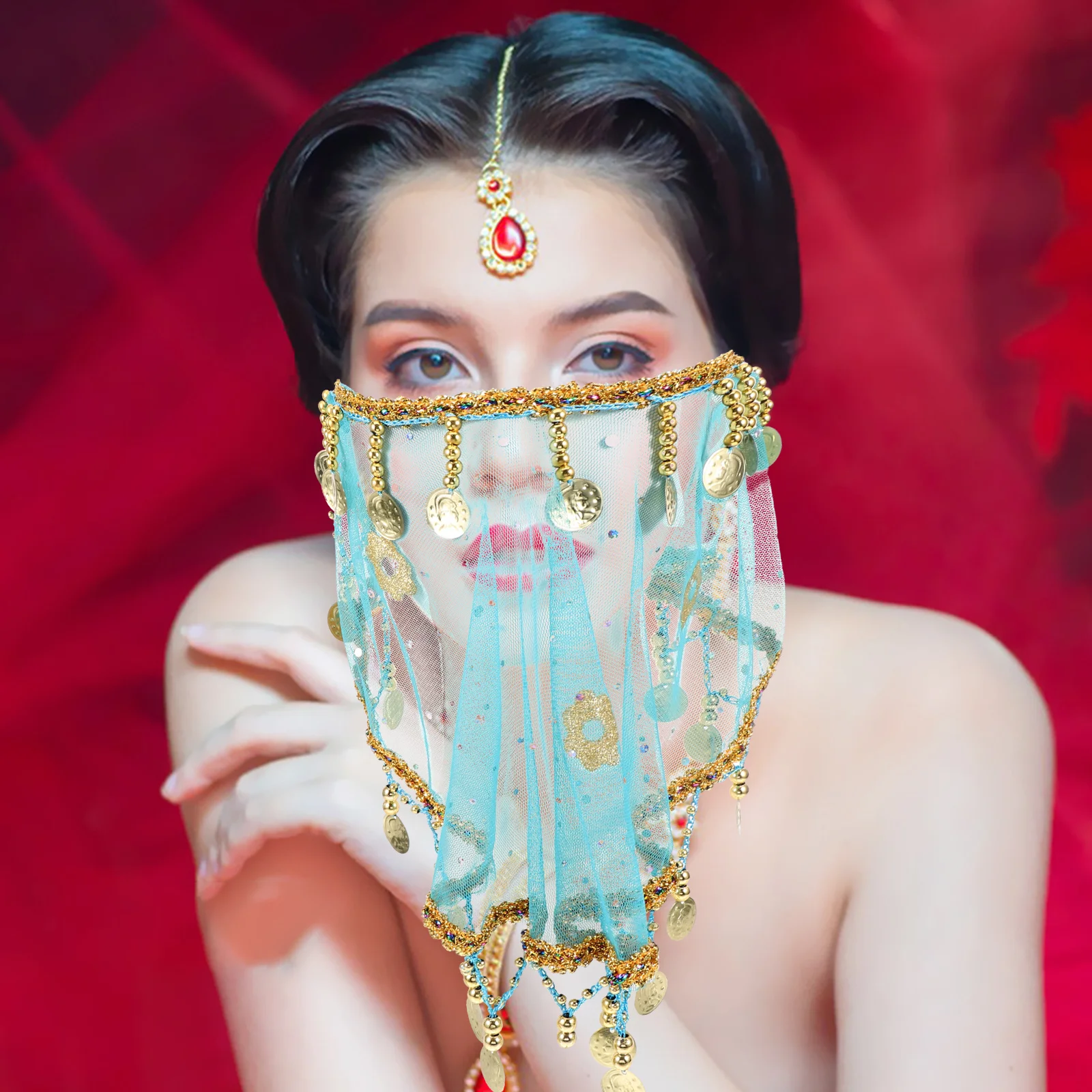 이국적인 얼굴 베일 부족 댄스 공연 마스크 여성용 경량 통기성 의상 액세서리 소녀 사진 소품