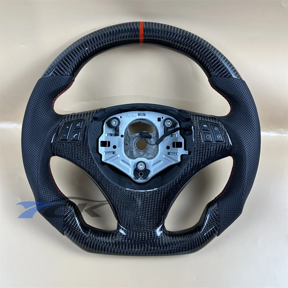Custom Carbon Fiber Black Leather with Red stitch Steering Wheel Fit for 3Series 2005 2006 2007 2008 2009 2010 2011 B-MW
