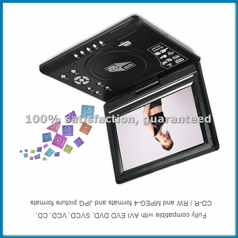 

9,8-дюймовый портативный мобильный DVD-плеер с мини-телевизором, HD-плеером, встроенным перезаряжаемым аккумулятором, поддержкой SD-карт/USB-порта/DVD, вилка стандарта США - ABHG