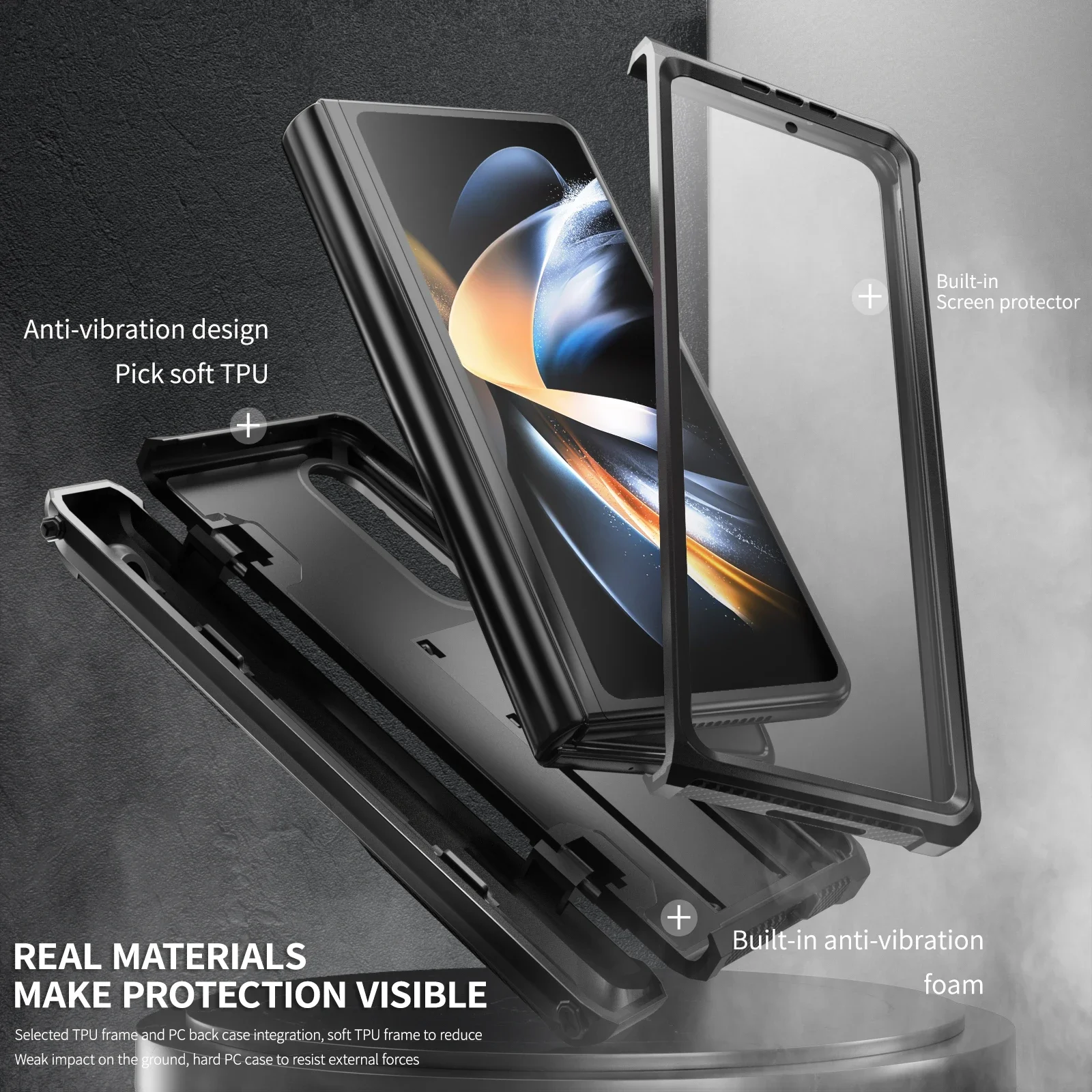 For Samsung Galaxy Z Fold 5 4 3 5G Case,Full-Body Dual Layer Rugged Case with Built-in Screen Protector & Kickstand & S Pen Slot