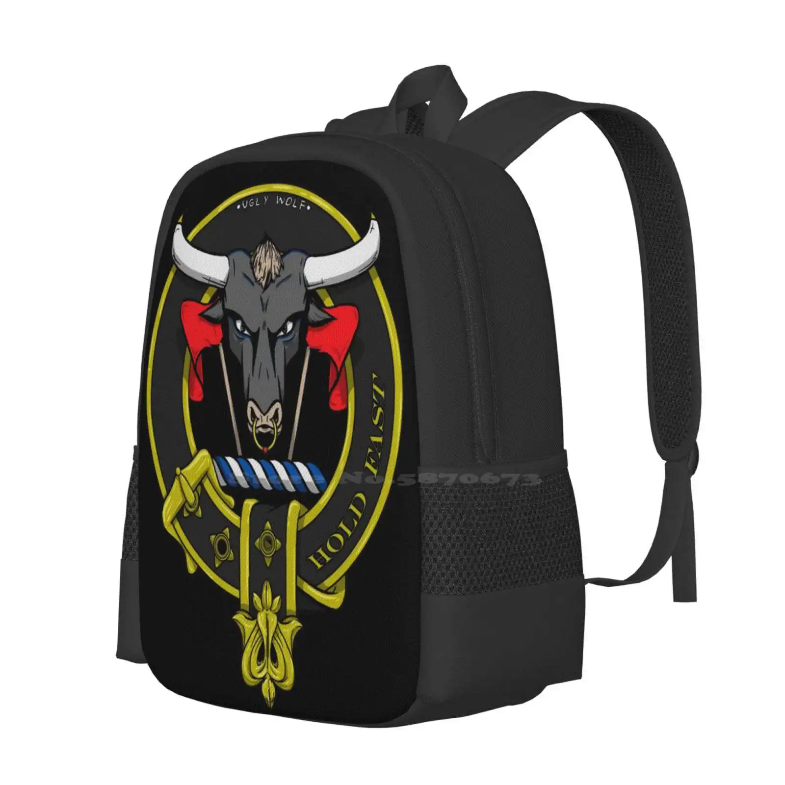 Hold Fast ; Mcleod Crest 3d Print Design Backpack Student Bag Bull Cow Flags Belt Rope Crest Family Scottish Scotland Clan