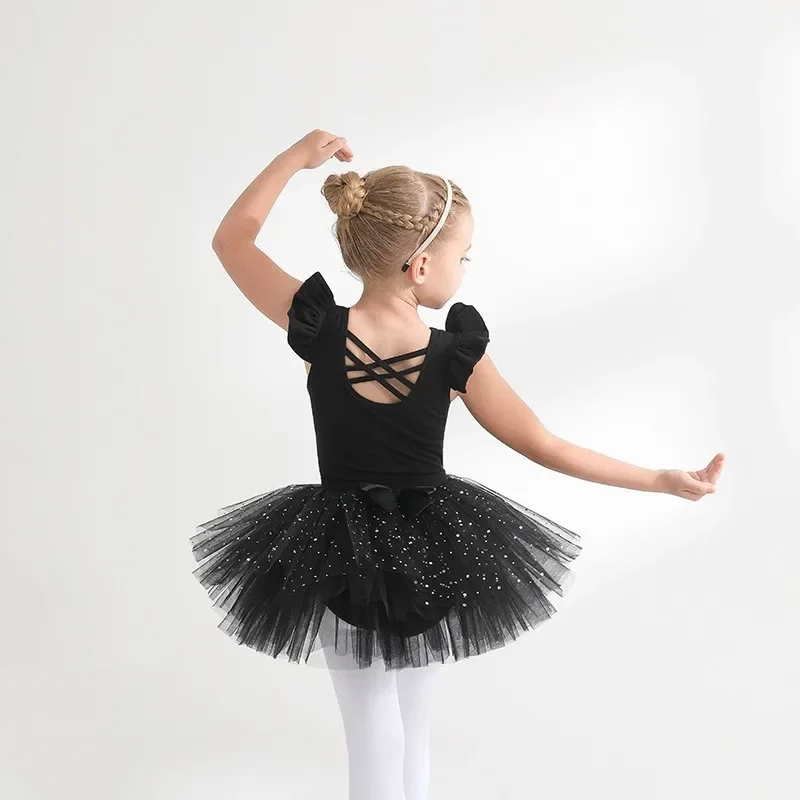 Sparkle Ballet Tutu Skirt Artistic Gymnastic Mesh Girl Leotard Flutter Short Sleeve Dancewear Ballerina Princess Dress for girls