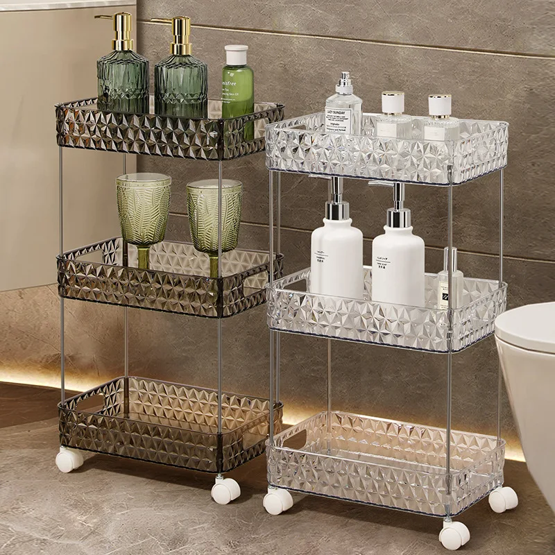 Bathroom Organizer Shelf With Wheel Home Kithen Acryl Storage Shelves Makeup Skincare Shampoo Holder Desktop Rack New Design