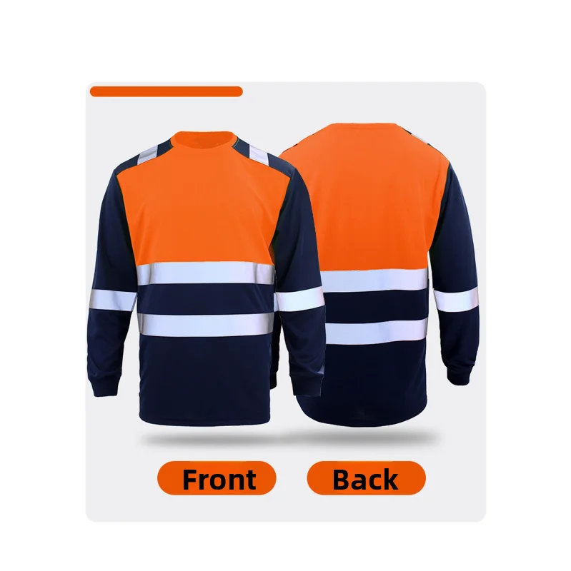 Men's Breathable Quick-Dry Long-Sleeve Work T-Shirt with Reflective Strips – Safety Workwear for Electricians and Auto Mechanics