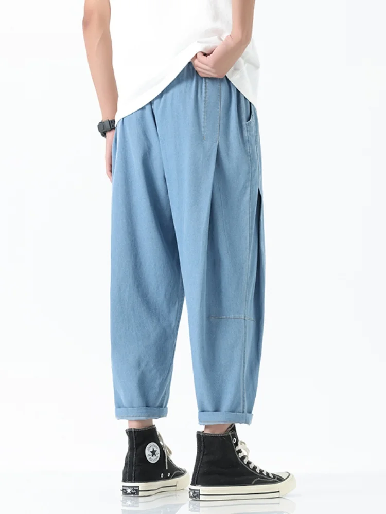 

Ice Silk Loose Straight Leg Thin Summer Jeans Men's Faion Casual Pants American Sle Nine Points Trousers