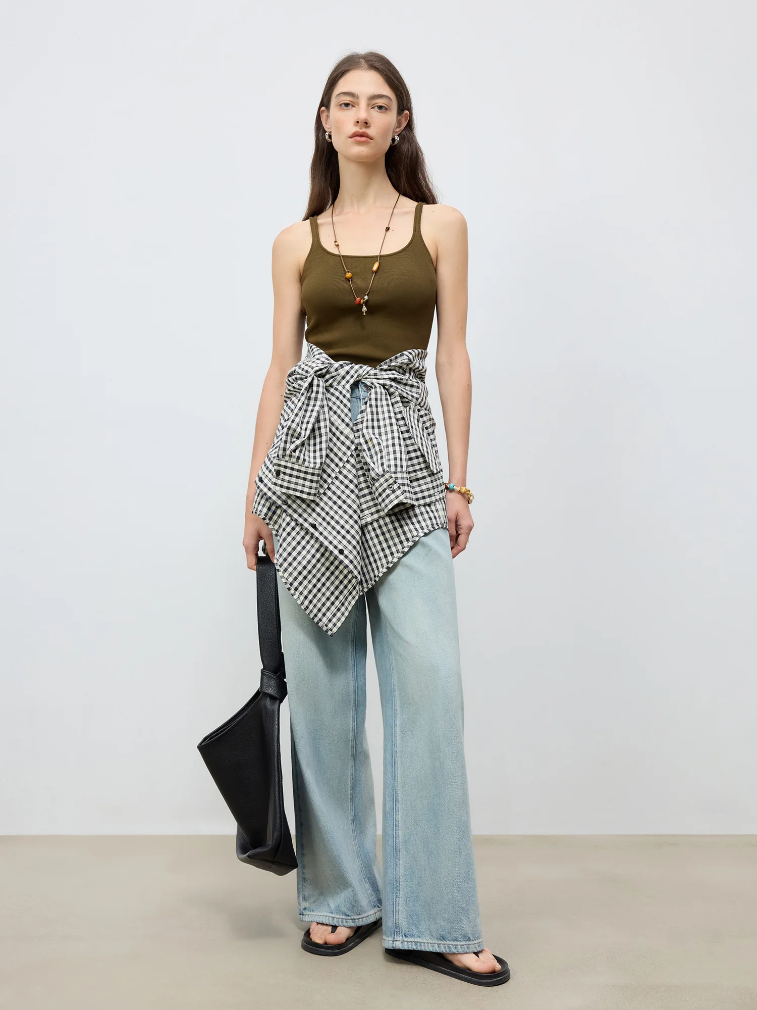 ZIQIAO【Fresh Coast】- Petite Cool Feel Light Color Floor-Length Straight-leg Wide-leg Jeans for Women 2025 New Arrival 25ZQ92020