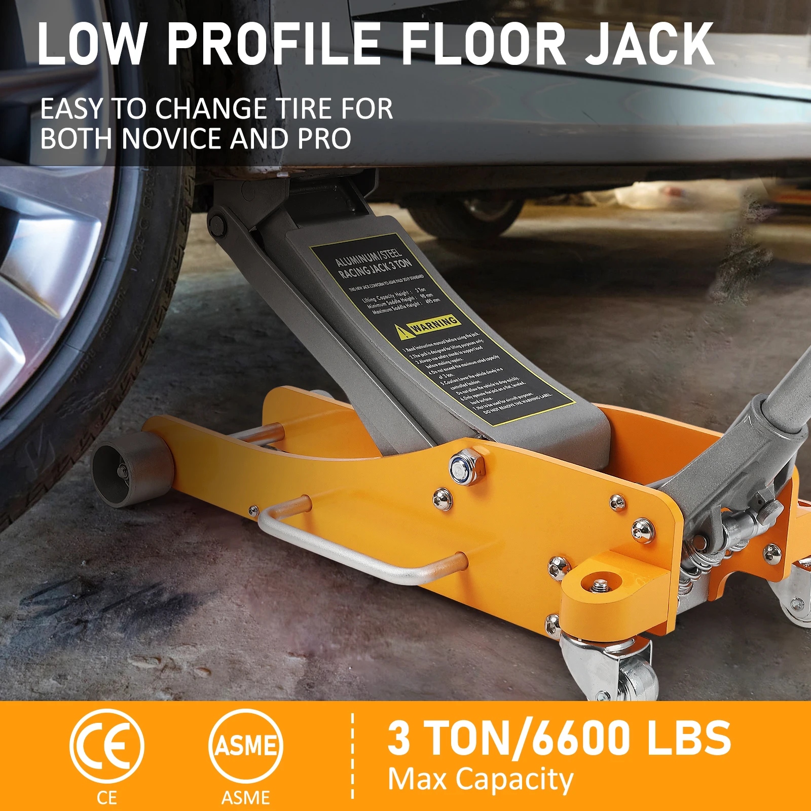 Low Profile Floor Jack - Aluminum & Steel Hydraulic, Dual Pistons Quick Lift Pump, High Lifting 3.86