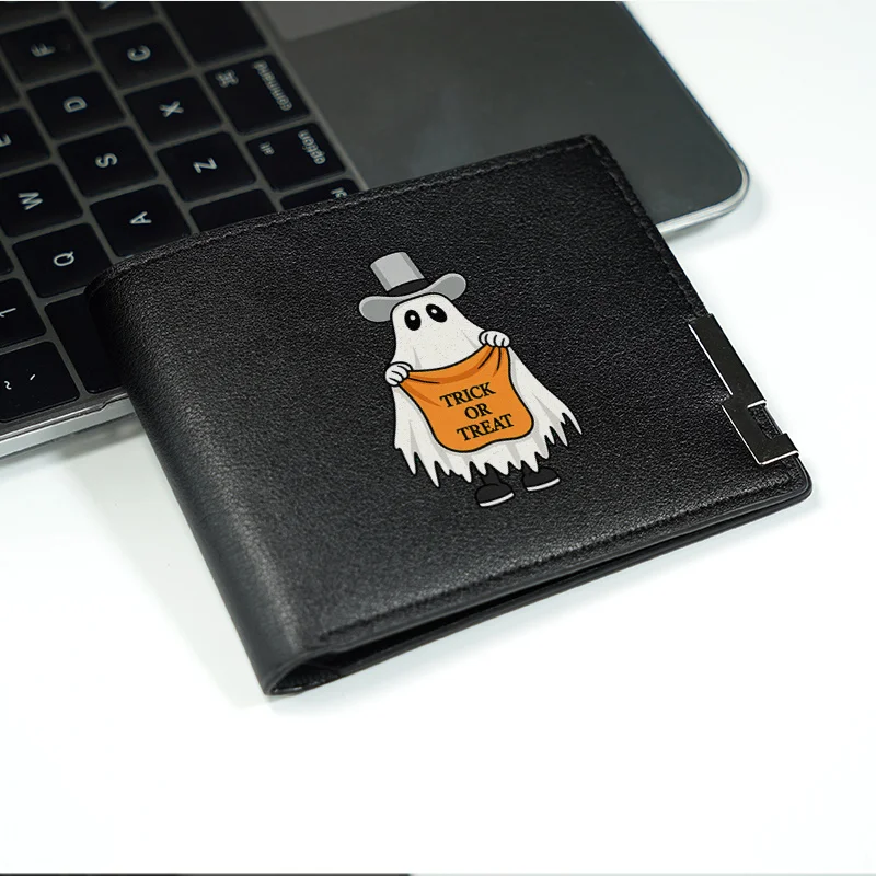 Trick or Treat Ghost Design PU-portemonnee voor heren, minimalistische zakelijke stijl, lichtgewicht, duurzaam, dagelijks accessoire