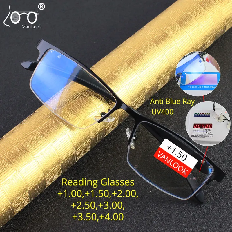 

Vanlook Trend Reading Glasses Men Women Blue Light Blocking TR90 Half Frame Diopters Business Office Farsighted Spectacle UV400