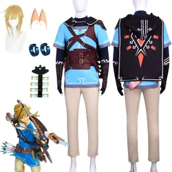 The Legend Tears of The Kingdom Link Cosplay Costume Zelda Cosplay Wig Blue Tunic Cloak Accessories Sets For Halloween Party