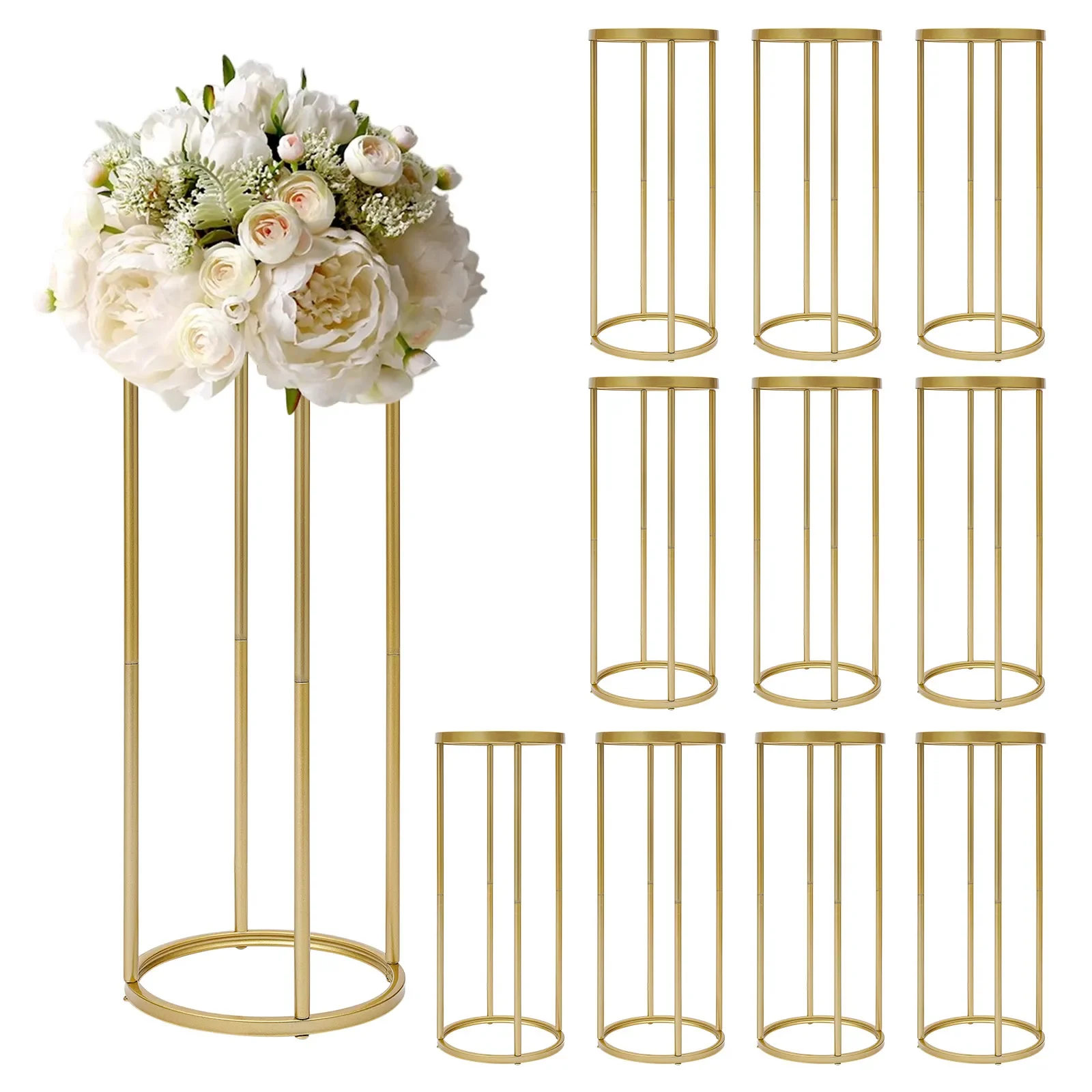 Wedding Table Flower Centerpiece Decoration - Metal Flower Floor Stand Vases Geometric Tables for Birthday Party Reception 10pcs