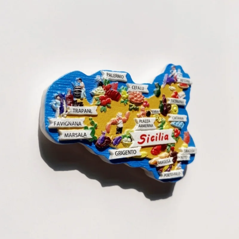 إيطاليا، صقلية، جغرافيا الخريطة، زخرفة الشعار، الحرف اليدوية، ملصقات الثلاجة المغناطيسية، تذكار السياحة #3
