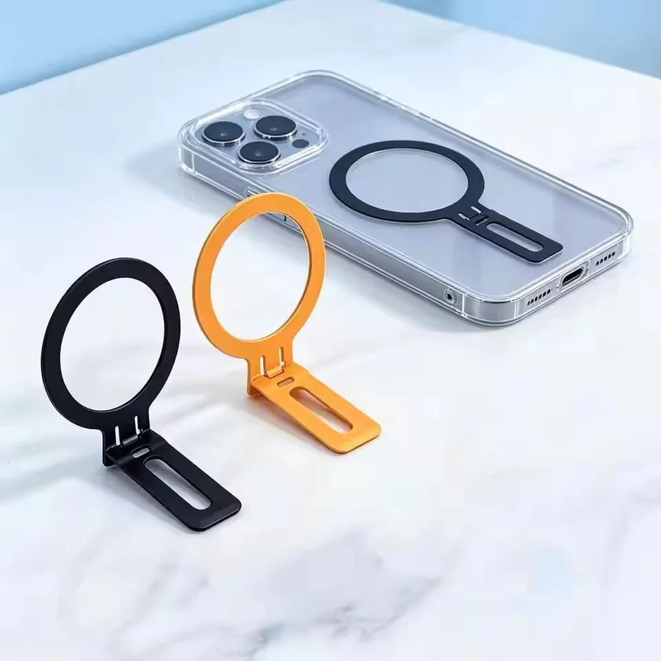 Magnetic Metal Folding Phone Stand Universal CellPhone Holder Bracket Adjustable Desk Mount for iPhone 17 Samsung Xiaomi Huawei view 3