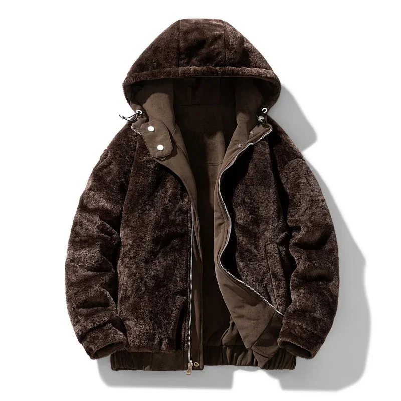 American Comfortable Fleece Jacket for Men Hooded and Warm Inner Fleece Jacket Versatile Cotton-padded Jacket for Men in Winter