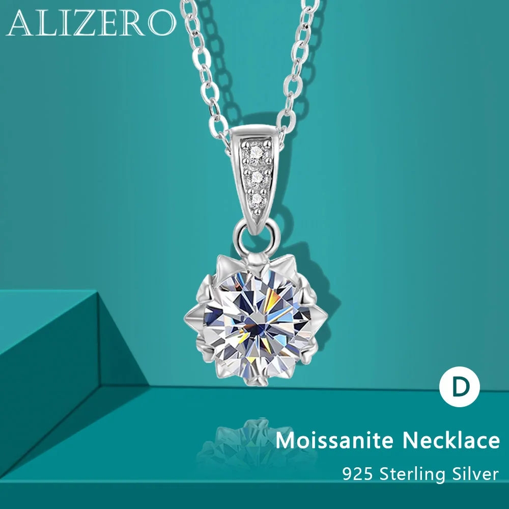 

ALIZERO 1-2ct D Color Moissanite Pendant Necklace for Women s925 Sliver Chain with Certificate Necklace Birthday Gift Jewelry