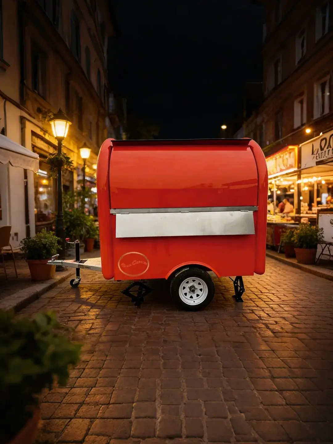 

Bright Red Outdoor Food Trailer with Towing Device Portable Catering Stand for Flexible Business Location Changes