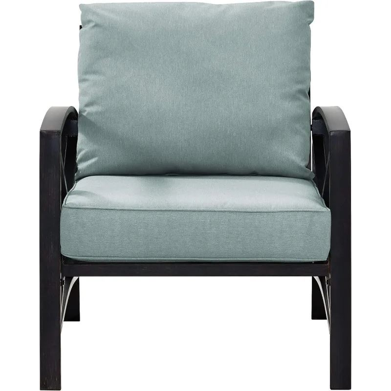 KO60007BZ-MI Kaplan Outdoor Metal Arm Chair, Oiled Bronze with Mist Cushions