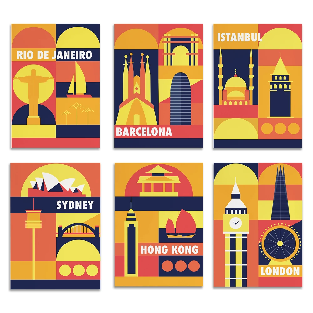 San Francisco,Rio De Janeiro,Bristol,Miami,Brighton,Barcelona,Paris,Berlin,Rome Colourful Print, , Travel Poster,Gallery Wall,