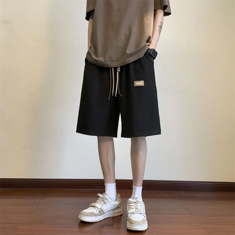 

Мужские шорты из ледяного шелка: летние, тонкие, спортивные, повседневные, оверсайз, в американском уличном стиле, средней длины, прямого кроя, дышащие