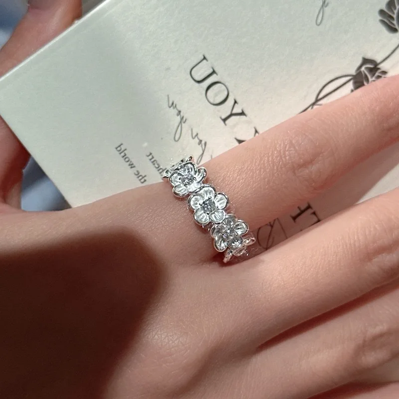 خواتم من الفضة الإسترليني عيار 925 للنساء مجوهرات راقية هندسية قابلة للتعديل على شكل زهرة من الزركون كهدية لحفلات أعياد الميلاد