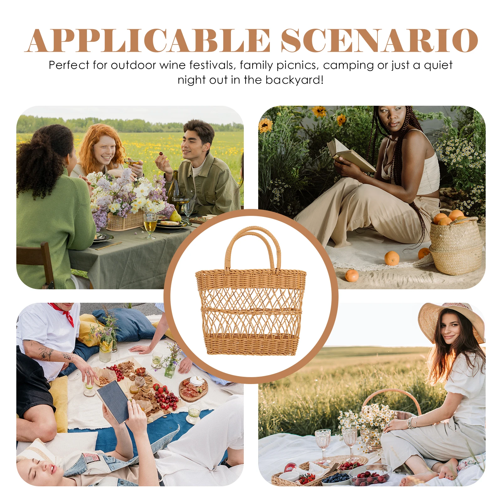 

Multi-Function Handwoven Plastic Storage Basket Lightweight Durable For Picnic Camping Outdoor Home Use Wear-Resistant Fruit