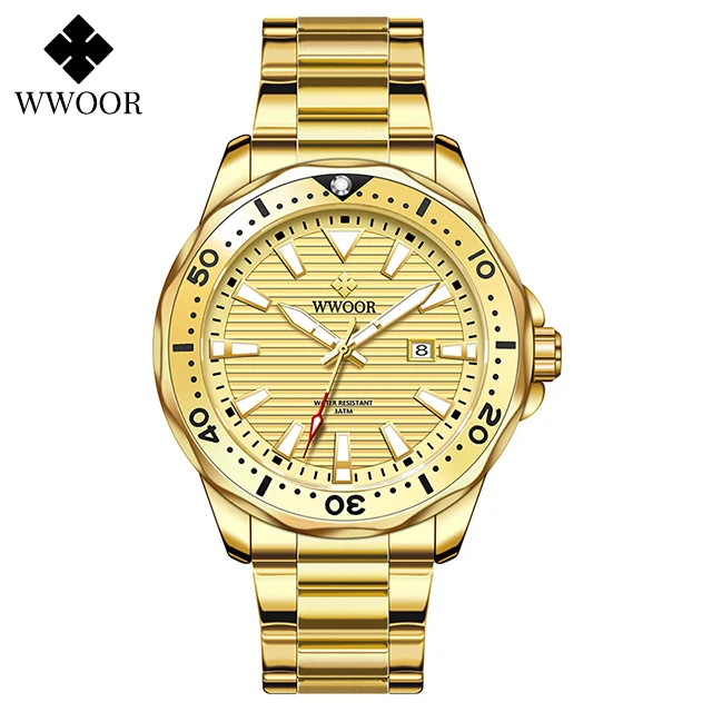 

2022 Wwoor New Luxury Military Gold Watch Mens Sports Diver Quartz 30atm Waterproof Luminous Date Wristwatches Relogio Masculino