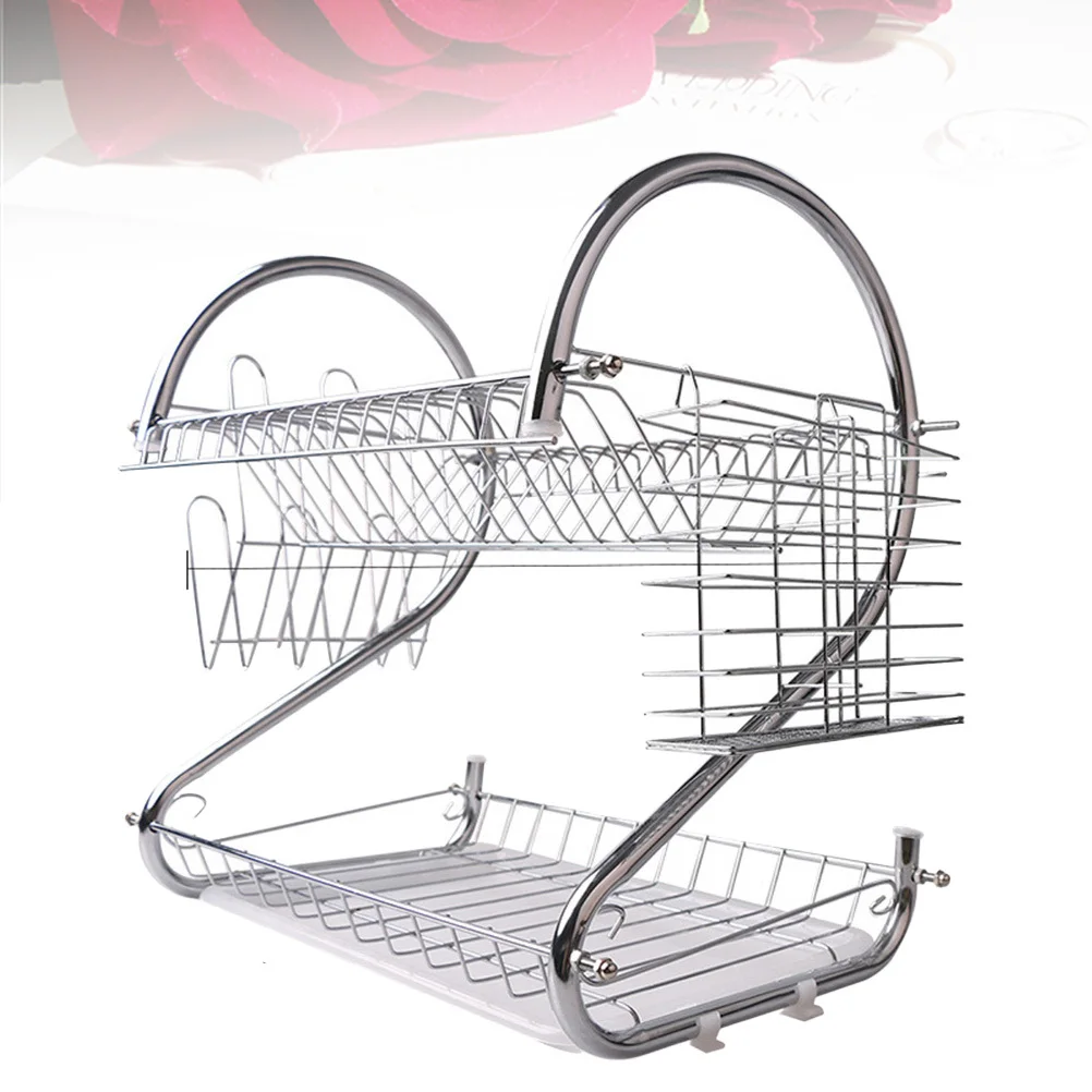 

1 pc Stainless Steel 2-Tier Kitchen Storage Shelf Dish Drain For Cups Utensils Tableware Organizer Counter Drying Rack Space