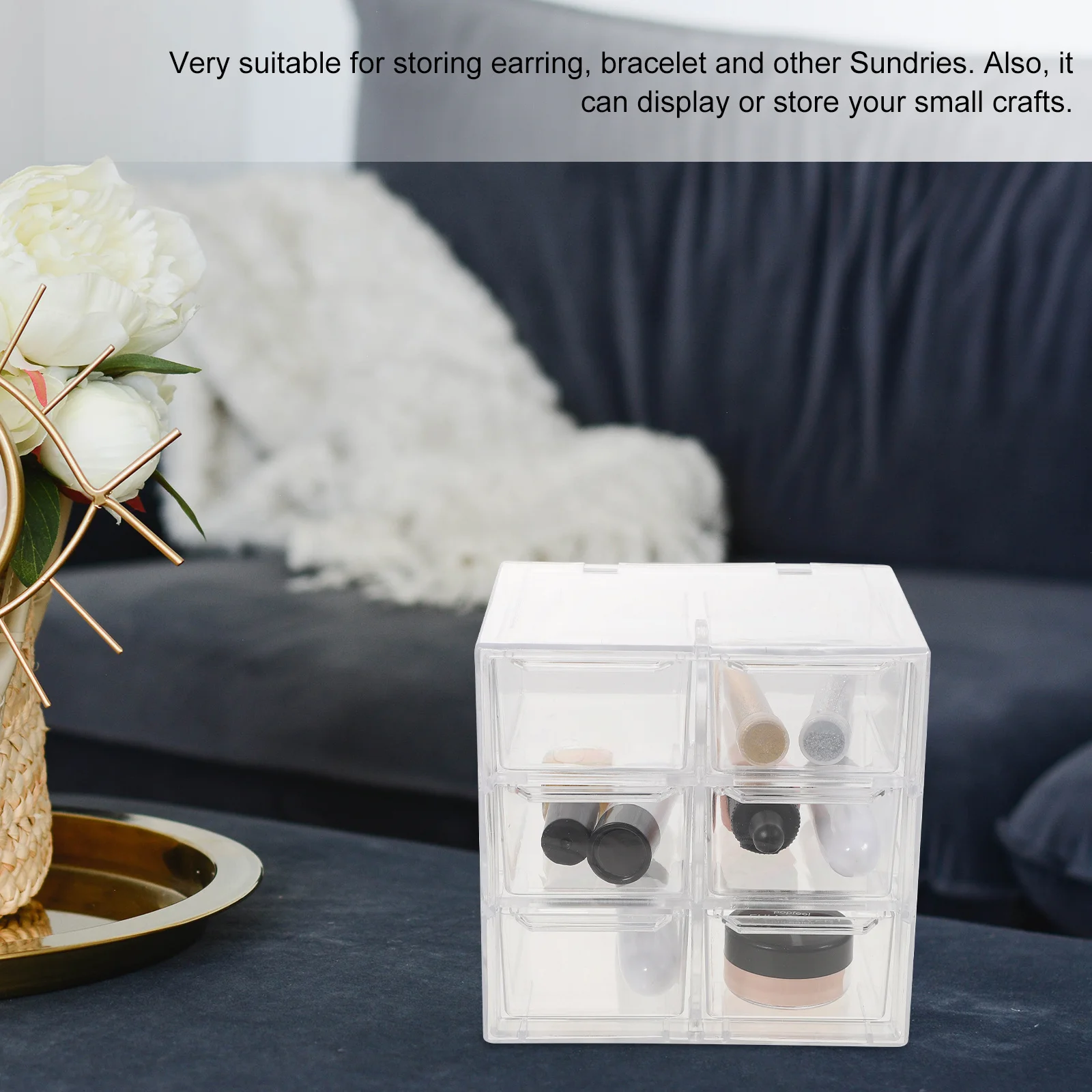 Multi-Grid Desk Organizer Storage Box Removable Drawer Design Jewelry Case Cosmetics Organizer Tabletop Makeup Storage Container