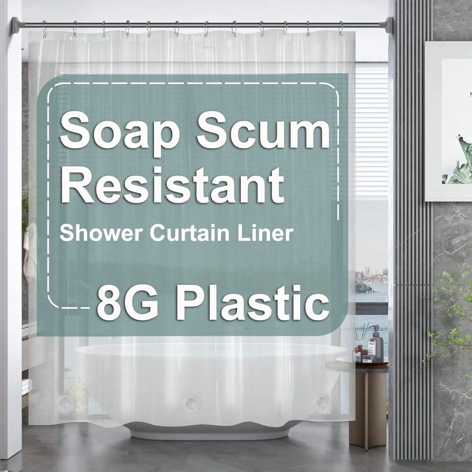 

Plastic Shower Curtain Clear Premium PEVA, Clear Shower Curtain Heavy Duty 8G, Weighted Shower Curtains For Bathroom Accessories With 3 Big Stones And 12 Rustproof Grommets, 72x72 Inches