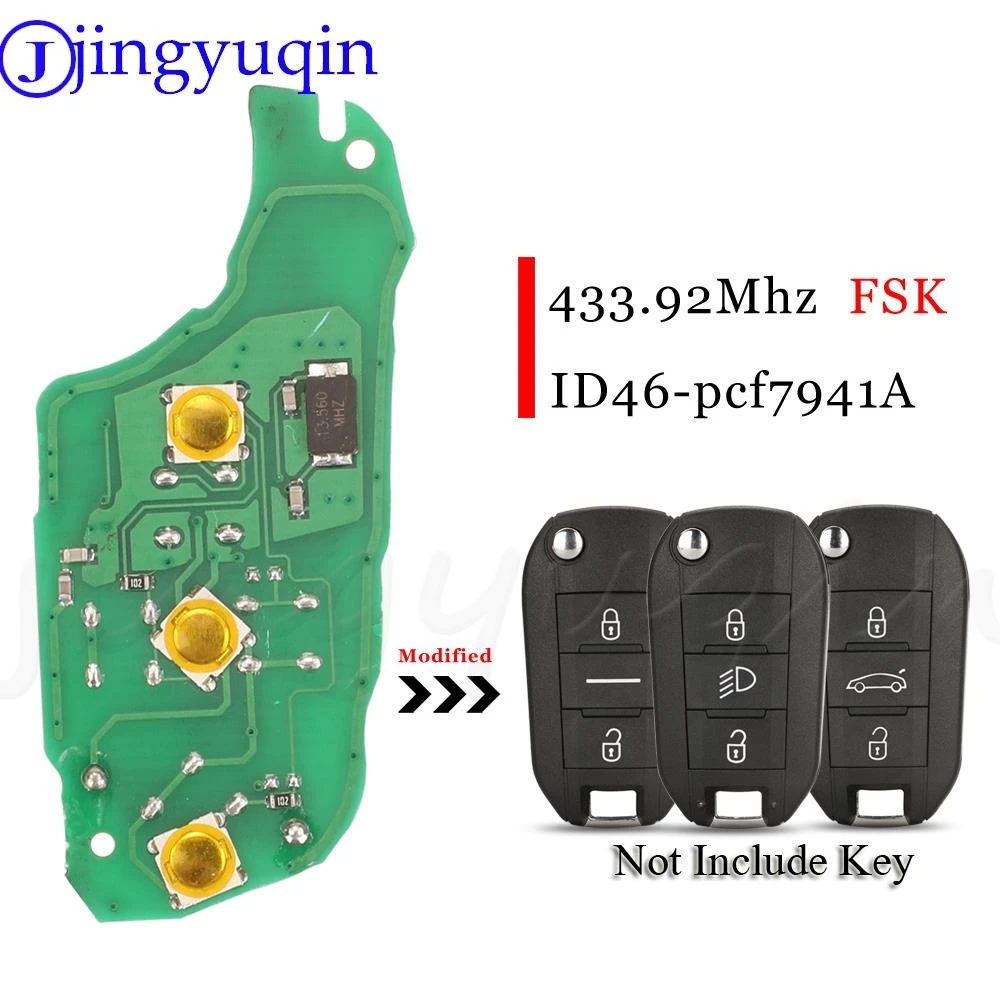 

jingyuqin 434MHZ ID46 Remote Car Key Circuit Board Fob For Citroen C4L New Elysee For Peugeot 508 208 3008 2008 201 408 4008