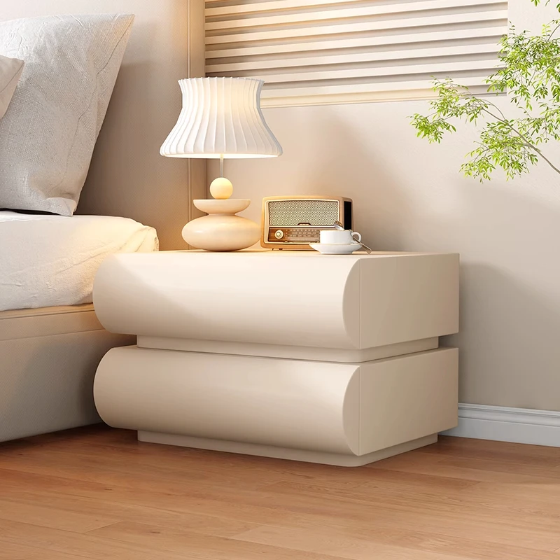 French bedside table Cream wind bedside table Intelligent storage locker Leather modern simple sensor light three bucket