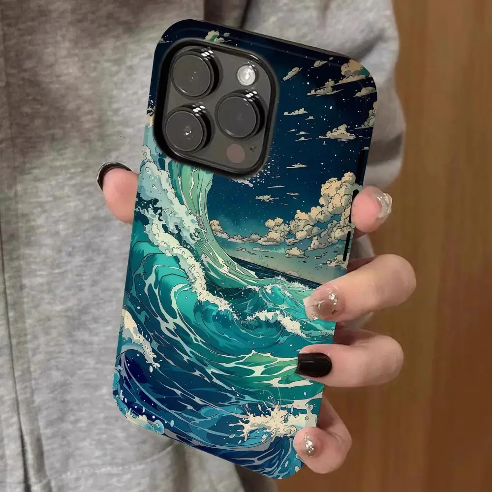 

waves wallpaper Phone Case Double-layered 2-in-1 Film Case For IPhone 16 15 Promax 14 13 Pro 12 11 plus Samsung S25 24 23 Covers