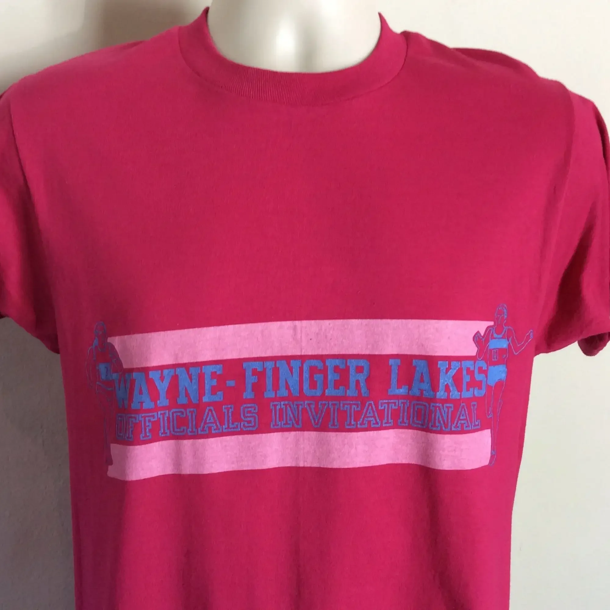 Vtg 80s Wayne Finger Lakes Officials Invitational TShirt Pink S/M Screen Stars Running Race Run
